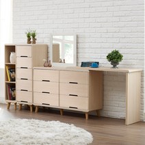 우아미가구 피하스 와이드 화장대 풀세트, 오크