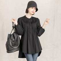 [자체제작] M837 핀턱 슬릿 디테일 헨리넥 롱블라우스