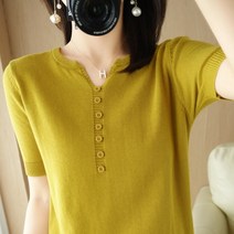 순색 면 린넨 브이넥 여름 반팔 하늘비즈 C27 Y054I838