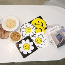 (2+2) 해피리빙 2세대 인덕션 매트 주방 인덕션 보호 커버 받침대 +사은품 치약디스펜서 2개, 데이지 원형(블랙2개), 스마일 방긋(사각2개)