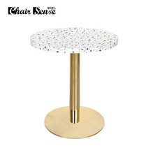 체어센스 골드 원형 하부 카페 테이블, 골드원형 테라조, 600파이 원형