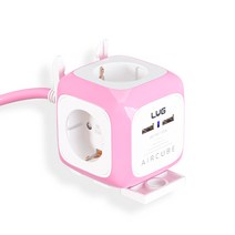러그박스 에어큐브 디자인 멀티탭 USB 납작플러그, 5M, 핑크, 1개