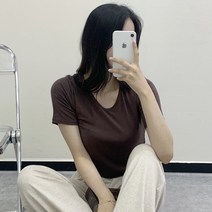 쫀쫀 루즈핏 유넥반팔 레이어드 이너 U넥 반팔티셔츠 꾸안꾸 데일리 기본티 여성 유넥 반팔티