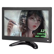 서브 보조 휴대용모니터 12 인치 PC 모니터 166x768 Lcd 디스플레이 데스크탑 화면 평면 HDMI VGA 10.1 휴, 02 12 - 1366X768, 04 EU 플러그