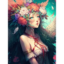 캔버스형 보석십자수 나비요정 온갖 꽃들이 만발한 천사 여신 미녀 행운 가져다주는 인물그림 집들이 새집선물 라운드 구슬 집콕취미 비즈 수제공예 액자없음 DIY패키지 20종, 선택16-플라워나비요정, 80*100CM