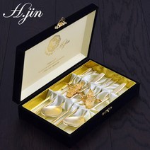 현진 쌍학 티타늄골드 수저 2벌 세트, 1세트, 티타늄수저 2p + 수저받침 2p + 케이스 + 쇼핑백