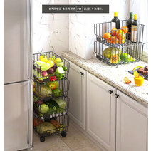철제바구니 이동식 야채 틈새수납장 과일 와이어바스켓, 블랙_4단