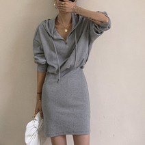 여성 슬림 스포티 캐주얼 후드 미니 원피스