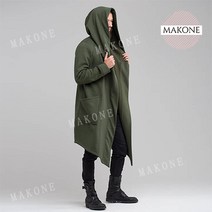 Makone 상표등록2023 남성 자객 숄 후드 긴 가디건 트렌치코트