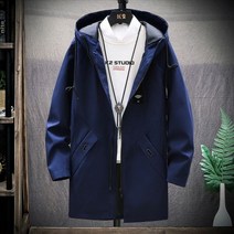 남자트렌치코트 봄과 봄가을 남성 클래식 솔리드 컬러 중간 긴 자 켓 남자 캐주얼 스포츠 용 자켓 4XL