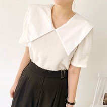 퍼니걸스 9045 배색 빅카라 블라우스 여성의류