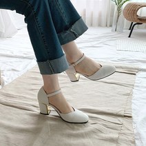 메리제인 펌프스 스트랩 통굽 쿠션 브이컷 구두 힐 7cm