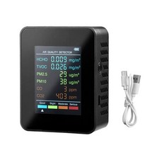 일산화탄소 경보기 실내 이산화탄소 모니터 ndir 센서 air quality monitor usb charger 6 in 1 carbon dioxide detector tvoc, 검은색