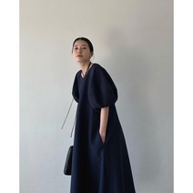 숙녀옷장 여성 라운드넥 벌룬퍼프 워킹맘 롱 원피스 L019