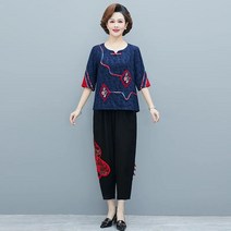 자칠 여성 여름 생활한복 세트 자수상하의 퓨전신상