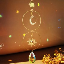 윈드차임 크리스털 윈드 차임 드림 캐처 스테인드 글라스 태양 캐처 프리즘 레인보우 메이커 창 정원 장, 16 gold M01059