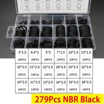 개스킷 가스킷 박스형 vmq nbr fkm o 링 세트 고무 와셔 씰 구색 레드블랙그린 o-링 씰 세트 자동차 용, 279pcs nbr 블랙