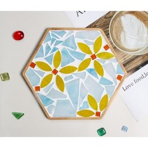 diy 타일 티코스터 만들기 1+1 타일아트 재료 패키지 모자이크 컵 받침, F- 대형 육각 코스터 - 나뭇잎(B+1), DIY만들기키트