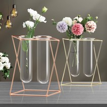 리브리움 꽃병 2구 유리화병 꽃화병 미니 인테리어오브제 벽걸이, 리브리움 프레임꽃병 로즈골드 2구