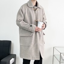 JIIGEUM 지금 남자 오버핏 울 모직 떡볶이 코트 더블 롱 누빔 겨울 블랙 그레이