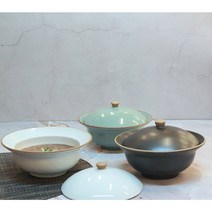 담소 핸드메이드 도자기 뚜껑그릇 죽그릇 찜그릇, 화이트