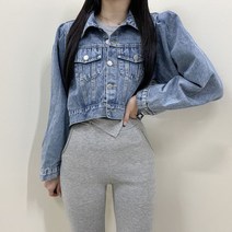 VANANA2 퍼프 소매 크롭 데님 자켓