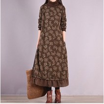 여성 기모 롱 원피스 꽃무늬 잔꽃 보온 겨울 방한 빅사이즈