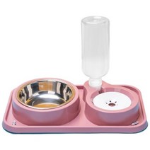 반려동물자동급식기 자동 애완 동물 고양이 피더 Waterer 분리형 개 스테인레스 스틸 그릇 안티 누출 물 분수 기울어 진 제기 음식, 없음, Pink+1000ML water bottle