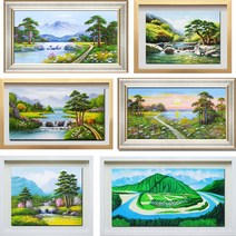 (진품) 진짜 그린그림 풍수그림 배산임수 풍경화 산수화 생기 풍경 유화 그림 액자 부자되는 풍경화그림 명당도 명당그림 현관 주방 침실 복도 거실 사업장 휴게실 풍수에좋은 그림, 1번, 3번 화이트액자
