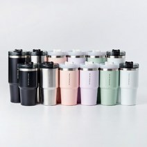 오슬로 리볼브텀블러 (핸들형) 차량용 휴대용 보온보냉 600ml 900ml 6컬러 빨대포함, 블랙