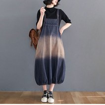 봄 여름 개성 충돌 색 데님 멜빵 치마 여자 라지 와이드 원피스 백합 날씬하고 뚱뚱해 보이는 여동생