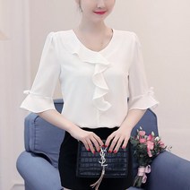 SAMARA 여성 쉬폰 반팔 여름 블라우스QK