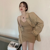 미노매 트위드 뷔스티에 셔츠 원피스 오피스 나시 드레스 카라 오프숄더 린넨 상견례