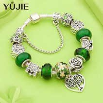 Generic 숙녀와 소녀 선물에 적합한 은도금 매력 팔찌 녹색 복숭아 하트 나무 보석