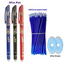 지울 수 있는 젤 펜 세트 바늘 리필 지우개 세척 가능한 핸들 사무실 액세서리 학교 문구 용품 55 개, [08] Mix 3 50 2
