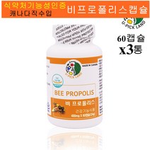U-PICK LAND 캐나다 비프로폴리스 추출 분말 면역력높이는영양제 플라보노이드 구강 항균 항산화 아르테필린c 고함량 어린이 청소년 키즈 환절기 목건강 propolis 효능 캡슐, 3개, 60캡슐