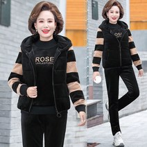 패션 중년여성의류 겨울 벨벳트레이닝복 조끼 3종세트 빅사이즈