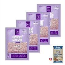 [몽실몽실] 네모네모 두부모래 1.5mm 가는입자 라벤더 7L (2.8kg) + 더캣츠 미니리얼 파우치 북어&치킨 스프 40g, 7L x 4개