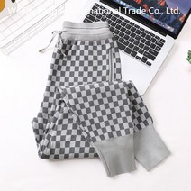 십전십미 가을 겨울 두툼 니트 바지 남녀 바둑판 롱 바지