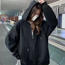 여자 오버핏 후드 집업 블랙 10대 고등학생 여학생