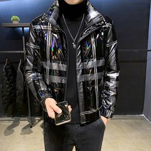 해외 남자 다운점퍼 패딩 겨울 자켓 실버 패딩 남현채 반사광택 면 숏 남성 겨울 코트 가볍고 얇은 깃털-68976