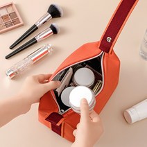 화장품수납가방 여성 휴대 대용량 유행 여행 방지 물 목욕파우치 4968377264, 아름답다 귤색 와 아이보리 화이트
