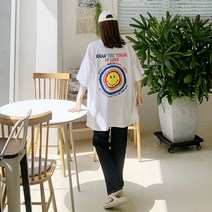 애플망고옷장 여성 오버핏 반팔 무지개스말 롱박스 캐주얼 여름 티셔츠