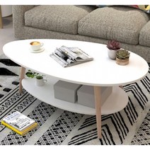 [마켓퍼니처] 에그테이블 거실 2단 라운드 티 테이블, 원목색