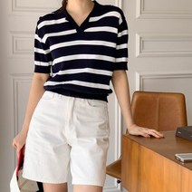 코지 여자 암라데스 단가라 오픈 카라 크롭 반팔 니트