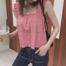 oshu / 시원한 썸머 해변 비치 밴딩 프릴 블라우스 민소매