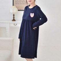 부엉이패치수유원피스 긴팔 지퍼형 수유복 임부복 임산부원피스