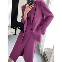 가이아 여성 보라색 원피스 자켓 세트 블랙재킷 퍼를 코디 오버핏_0202