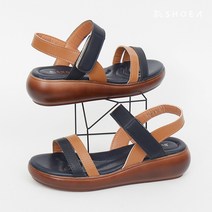 슈아 여성용 천연소가죽 컴포트 초경량 통굽 스트랩 샌들
