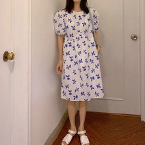 코지23 / 여름 썸머룩 깔끔 제링 꽃 린넨 퍼프 셔링 롱원피스